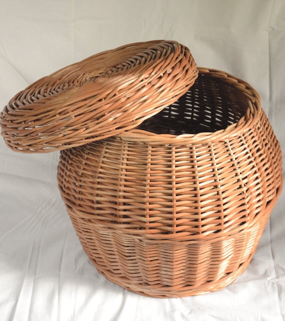 Panier de rangement en osier avec couvercle, panier à linge tissé