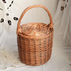 Jane Birkin Basket, Birkin Basket M, Round Wicker Basket with Lid, Medium Round Willow Basket, Round Basket Medium Basket Purse Basket Bag image 2