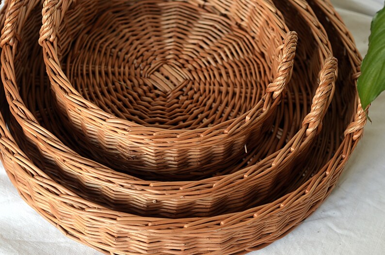 Round Tray Set of 3 Set of Basket Trays Round Wicker Tray Etsy