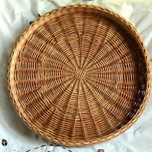 Large Round Wicker Tray Rustic Ottoman Basket Tray Large Round