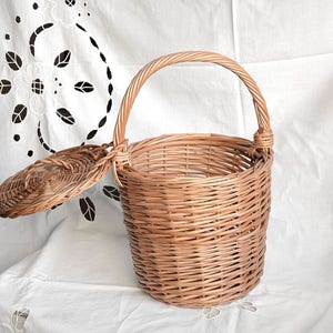 Jane Birkin Basket, Birkin Basket M, Round Wicker Basket with Lid, Medium Round Willow Basket, Round Basket Medium Basket Purse Basket Bag image 3