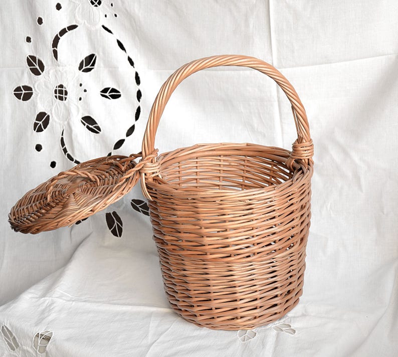 Jane Birkin Basket, Birkin Basket M, Round Wicker Basket with Lid, Medium Round Willow Basket, Round Basket Medium Basket Purse Basket Bag image 3