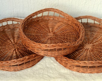 Round Tray Set of 3, Round Basket Tray, Round Wicker Tray, Handled Basket Tray Rustic Round Tray Bread Basket Nesting Trays Wall Basket Set