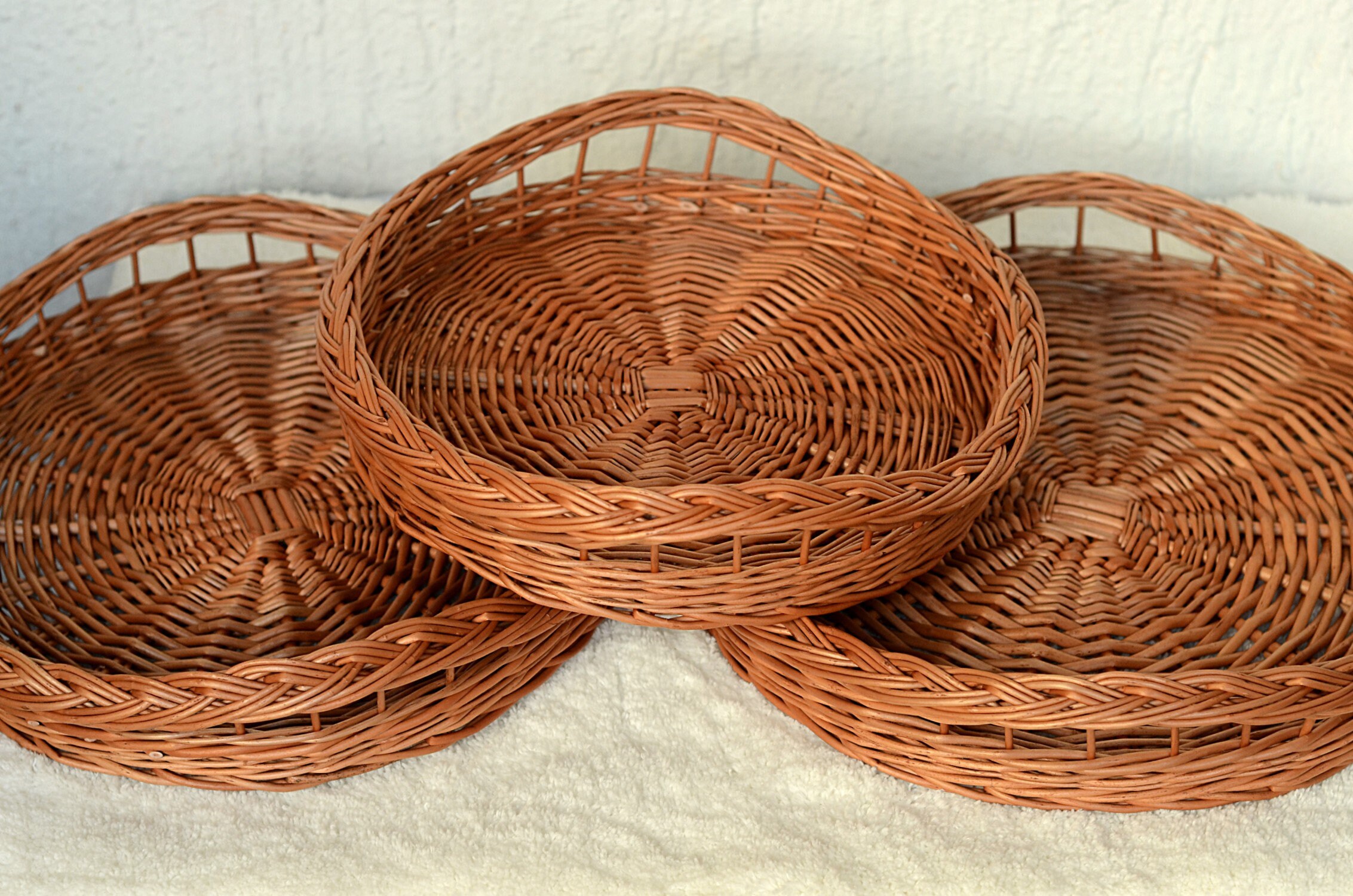 Round Tray Round Basket Tray Round Wicker Tray Handled Etsy