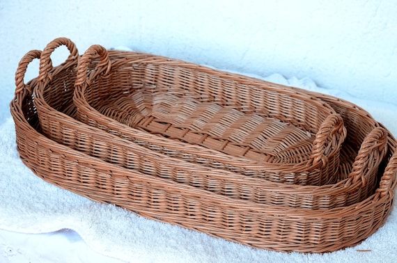 Long Woven Basket Tray Large Oval Wicker Tray Large Rustic Ottoman Tray Elongated Rustic Tray Large Wicker Tray Set Wall Basket Tray Etsy