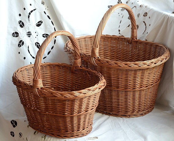 Large Oval Basket Large Wicker Basket Handwoven Basket Rustic