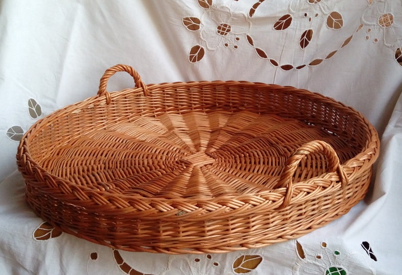 Big Round Wicker Tray Large Rustic Ottoman Tray Big Round Etsy