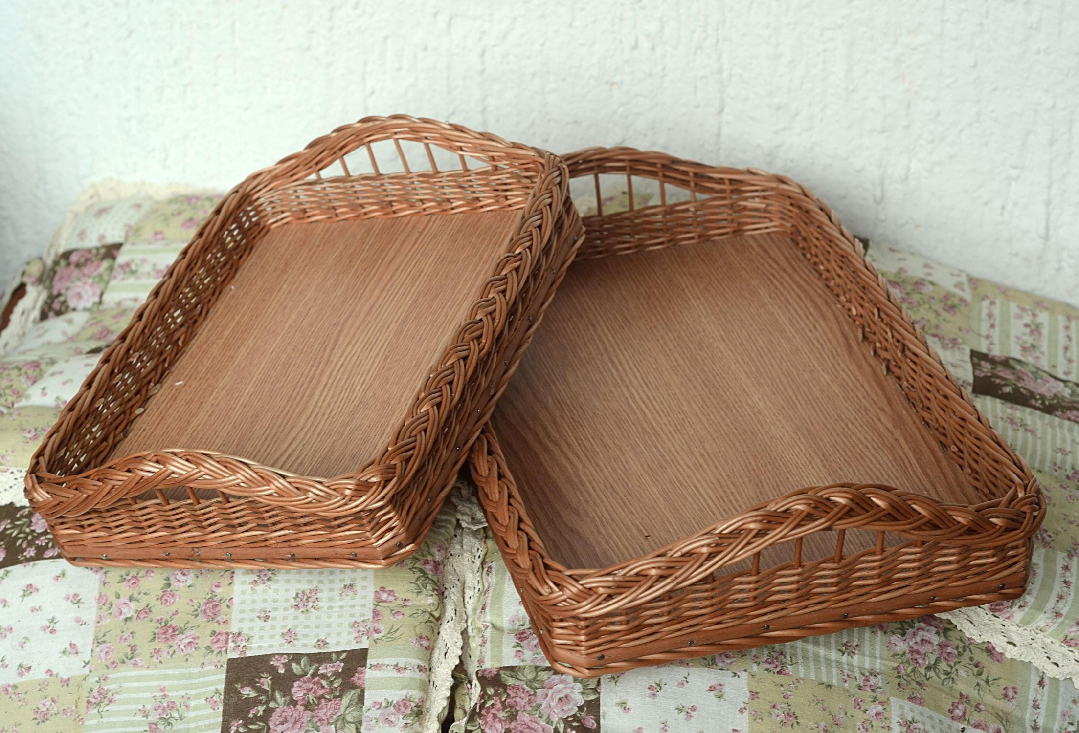 Woven Wicker Tray Wicker Serving Tray with Handles Small
