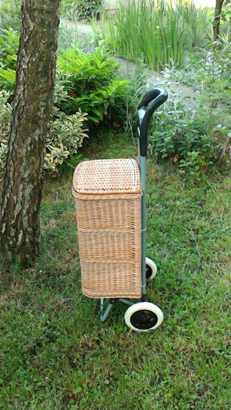 Wicker Trolley Basket Shopping Storage With Lid - Prestige Wicker