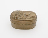 Ships FREE Antique Lion Foo Dog Hinged Brass Box Heavy 3 1 4 X 2 quot Stash Tea Caddy Salt Box Opium Betel Spice