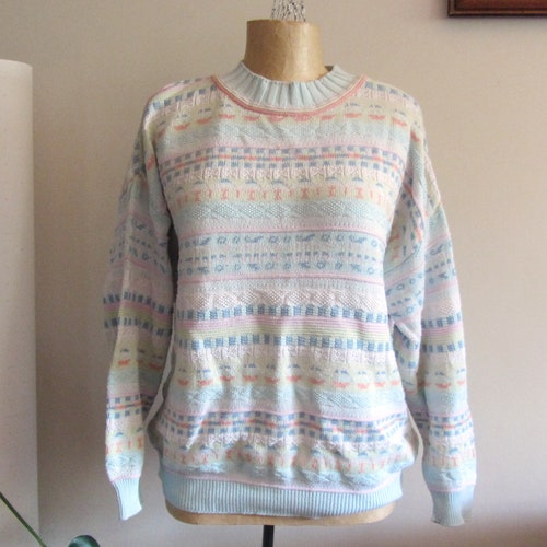 90s Vintage Sweater Cotton Pastel 