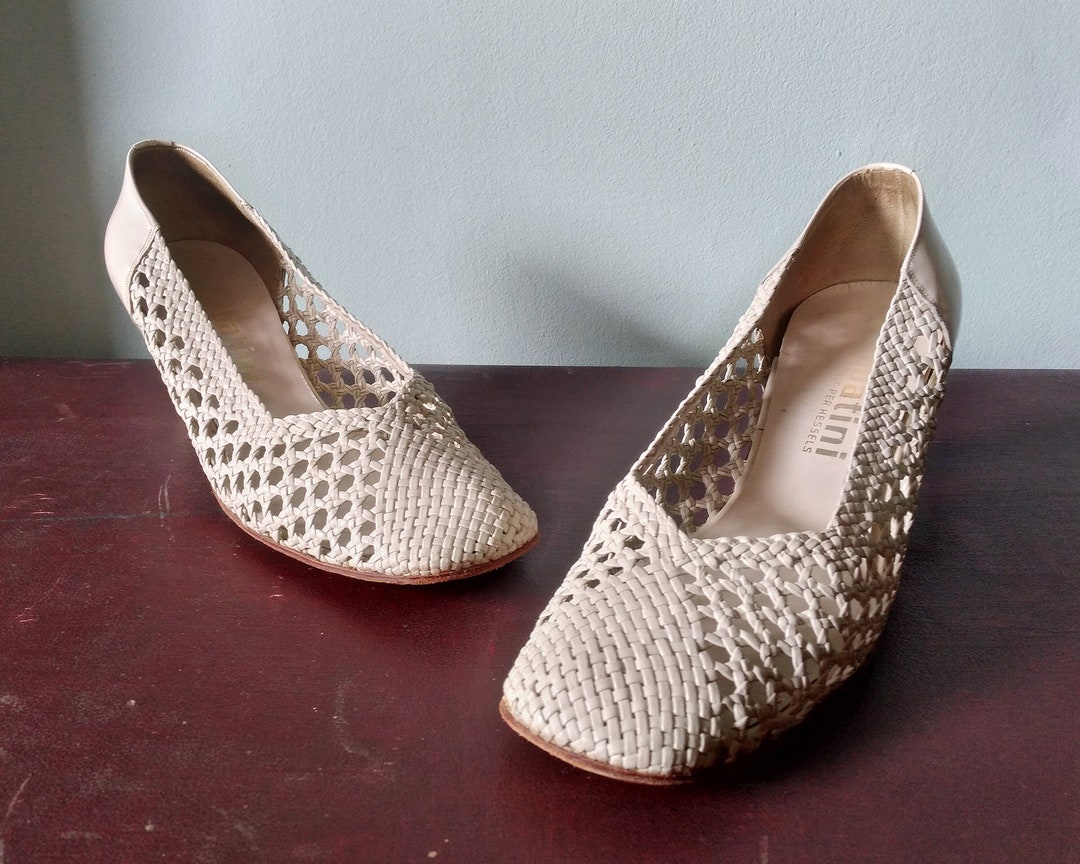 60s 70s Square Toe Shoes Vintage Block Heel Pumps White Etsy