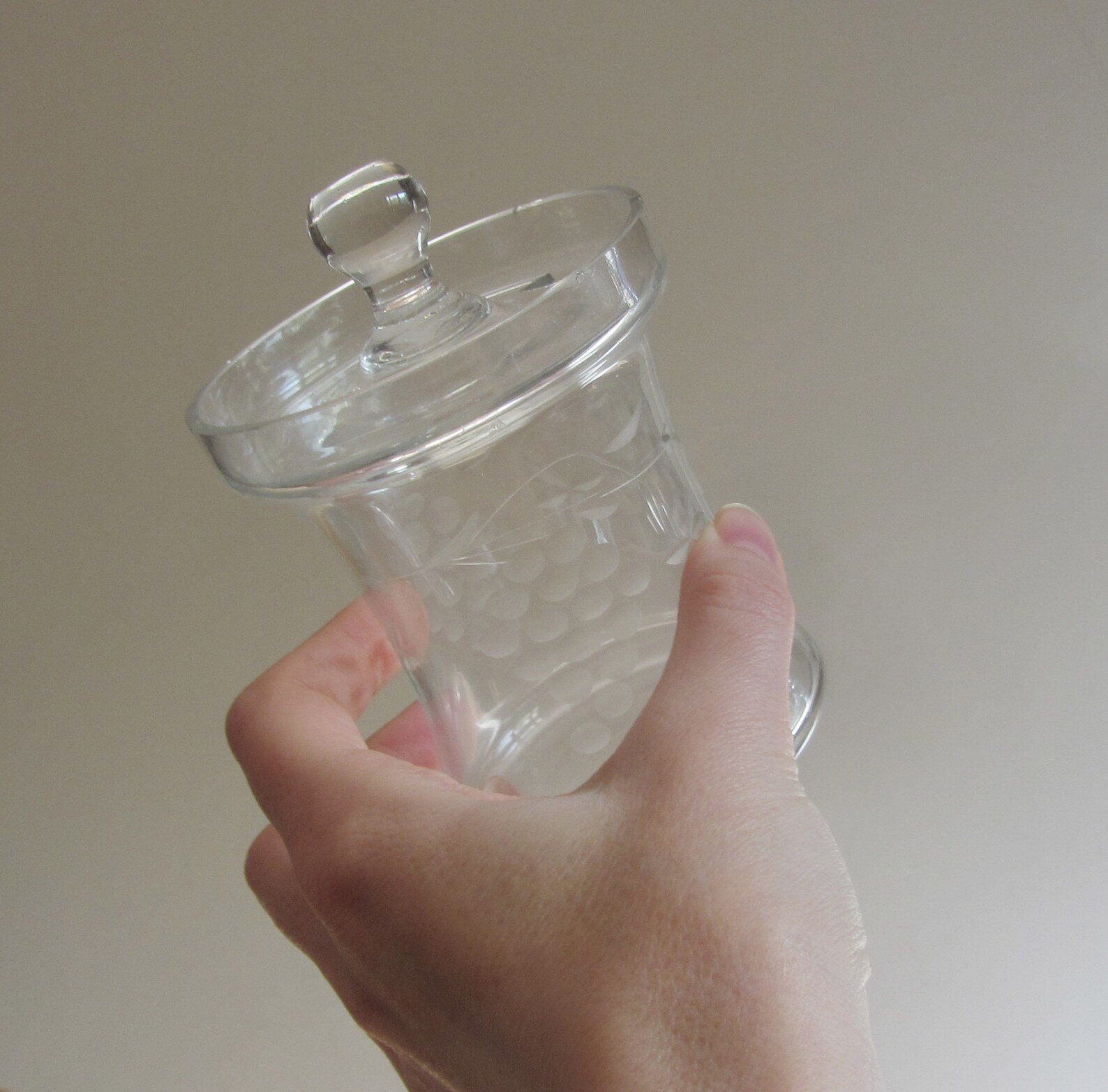 Vintage Etched Glass Sugar Bowl With Lid Small Decorative Etsy