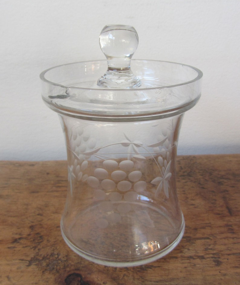 Vintage Etched Glass Sugar Bowl With Lid Small Decorative Etsy