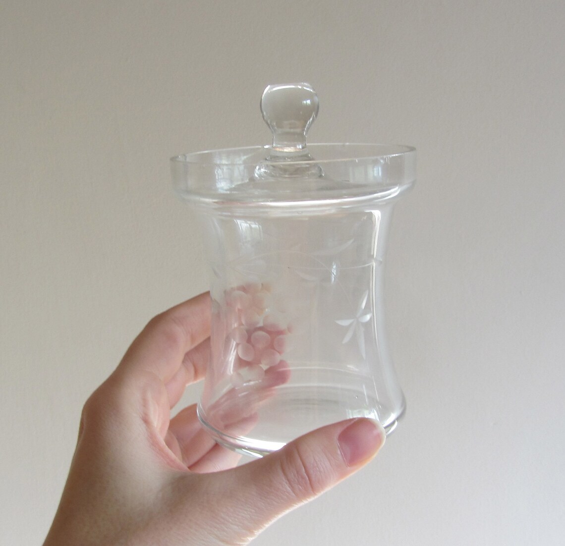 Vintage Etched Glass Sugar Bowl With Lid Small Decorative Etsy