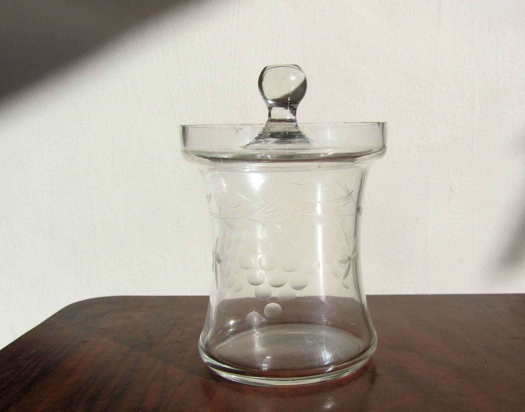 Vintage Etched Glass Sugar Bowl With Lid Small Decorative Etsy
