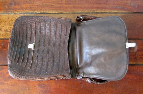 Vintage 50s 60s leather handbag, tan reptile skin… - image 6
