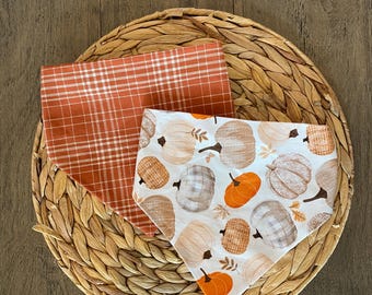 Fall Dog Bandana Set – Orange Plaid & Pumpkin Scrunchie Collar