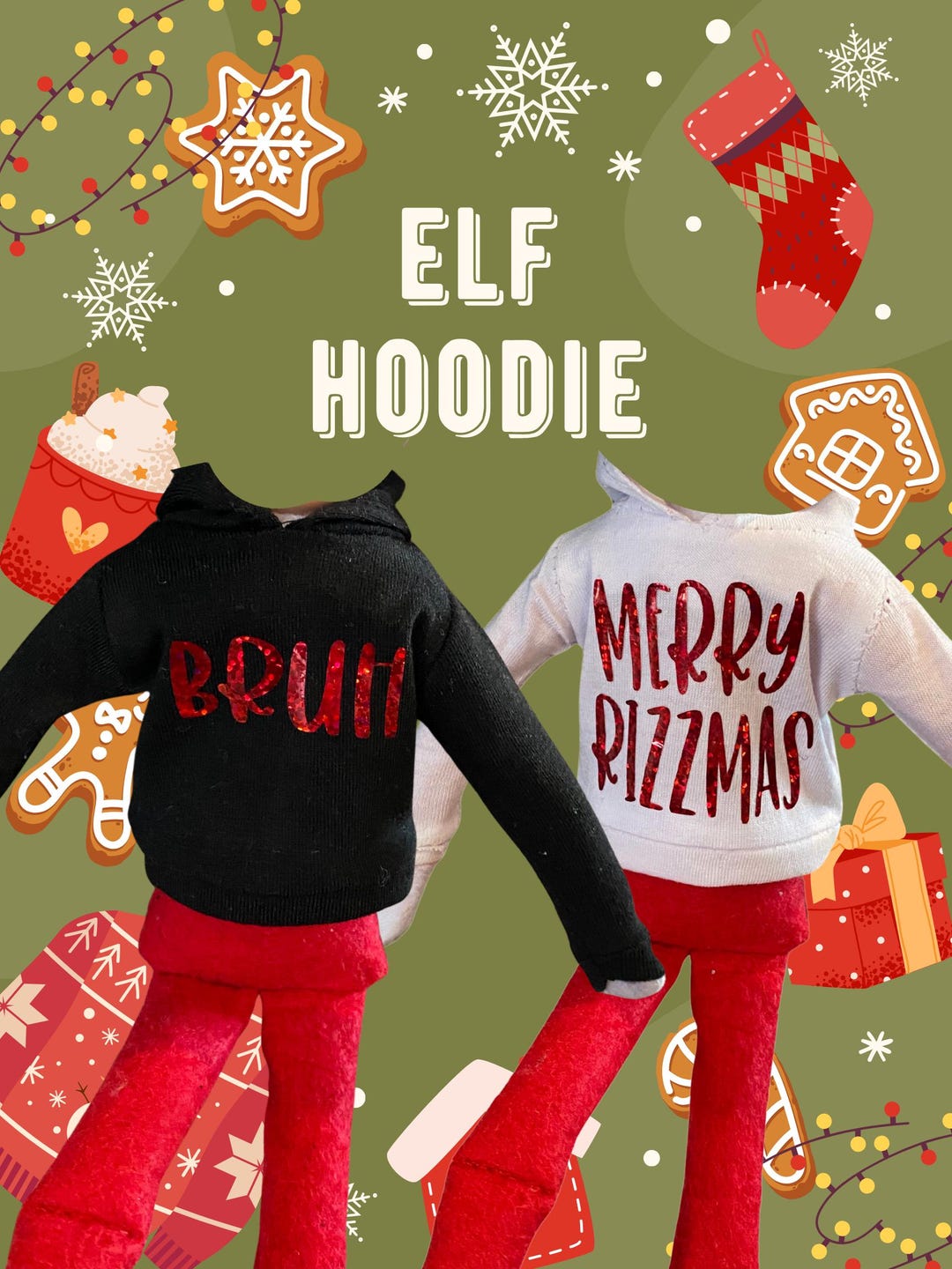 Merry Rizzmas Elf Hoodie - Funny Christmas Elf Outfit, Bro Elf Shirt ...