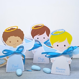 Boîte à dragées pour baptême ou communion de garçon en forme d'ange