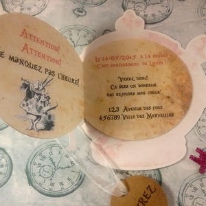 Faire-part Alice in wonderland, Alice au pays des merveilles avec enveloppe image 3