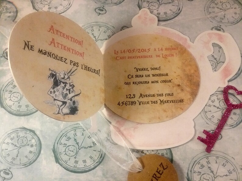 Faire-part Alice in wonderland, Alice au pays des merveilles avec enveloppe image 3