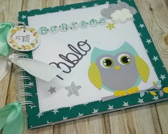 Fabric theme OWL guest book, customizable colors and fabric