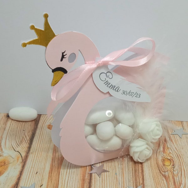 Boîte à dragées cygne princess avec boule en plexy de 5 cm