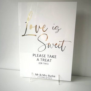 Sweet Table/Sweet Cart Wedding Sign | Love is Sweet Wedding Signage | Personalised Acrylic Sign  | A4  Outdoor/ Indoor Sign | Wedding Decor