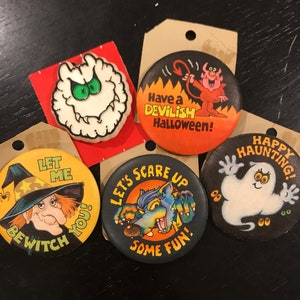 Vintage 1980s Hallmark Halloween Novelty Pins- monster, witch, devil, werewolf, ghost