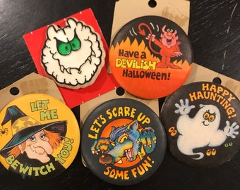Vintage 1980s Hallmark Halloween Novelty Pins- monster, witch, devil, werewolf, ghost