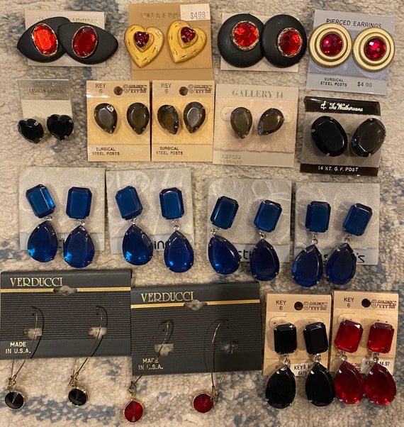 Lot Of 17 Vintage Rhinestone/Faux Gemstone Earring