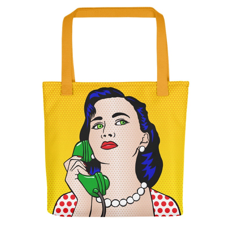 Pop Art The Phone Call Retro Lady Shopping Bag Comic All-Over Tote Bag Carry Market Bag