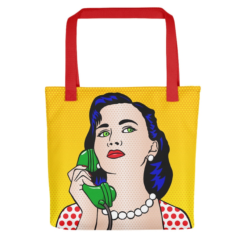 Pop Art The Phone Call Retro Lady Shopping Bag Comic All-Over Tote Bag Carry Market Bag