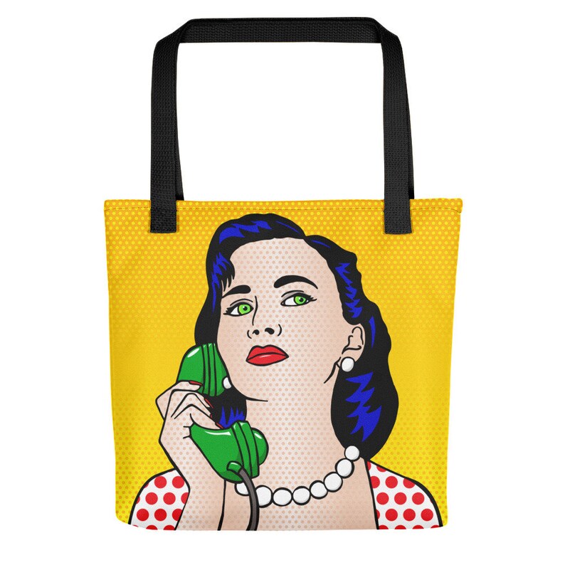 Pop Art The Phone Call Retro Lady Shopping Bag Comic All-Over Tote Bag Carry Market Bag