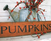 Pumpkins Sign 24 inch - Hand Painted Wood Pumpkin Sign in Dark Pumpkin Orange - Rustic Wood Sign - Autumn and Fall Decor