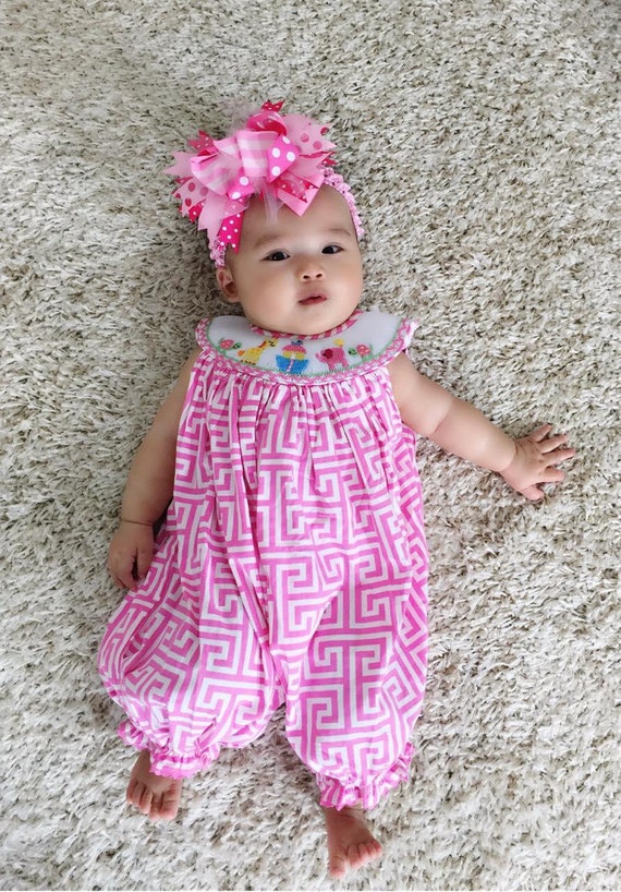 smocked romper baby