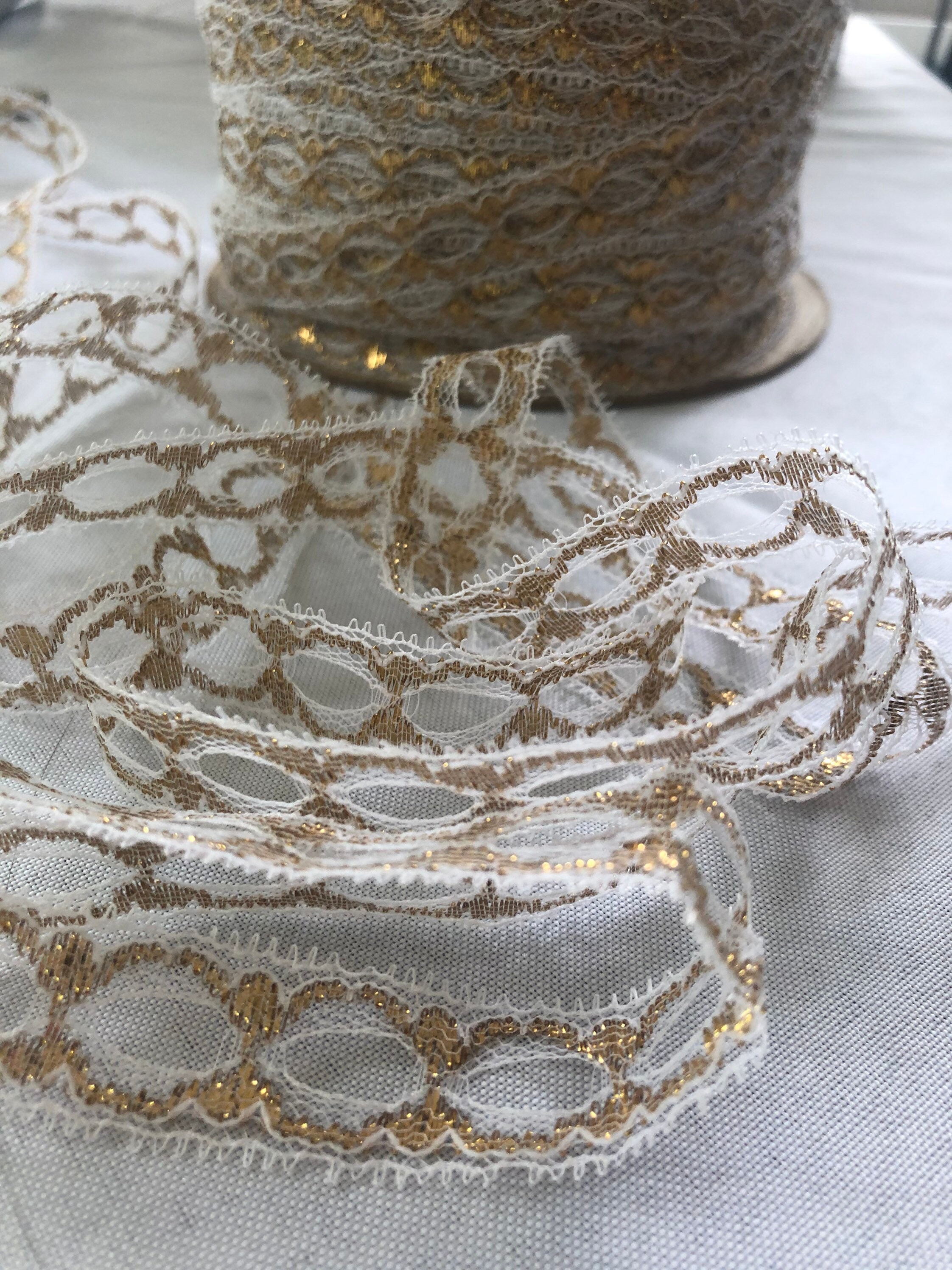 Gold and White Lace Ribbon Trim Etsy