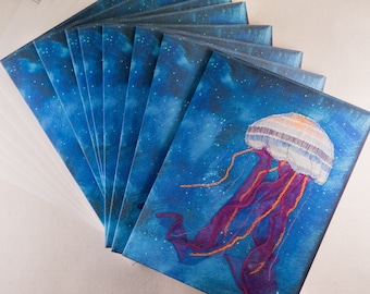 Blank note card set / Jellyfish art print note cards / art print note cards / note cards with envelopes / greeting cards / ocean themed