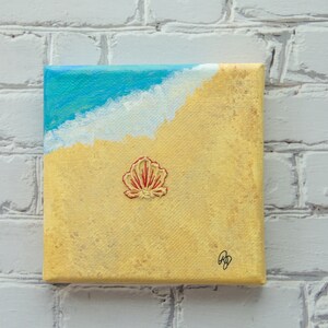 Tiny Seashells Wall Art Set / Ocean-themed art / Embroidery art / Hand-stitched art / Mixed-media painting image 4