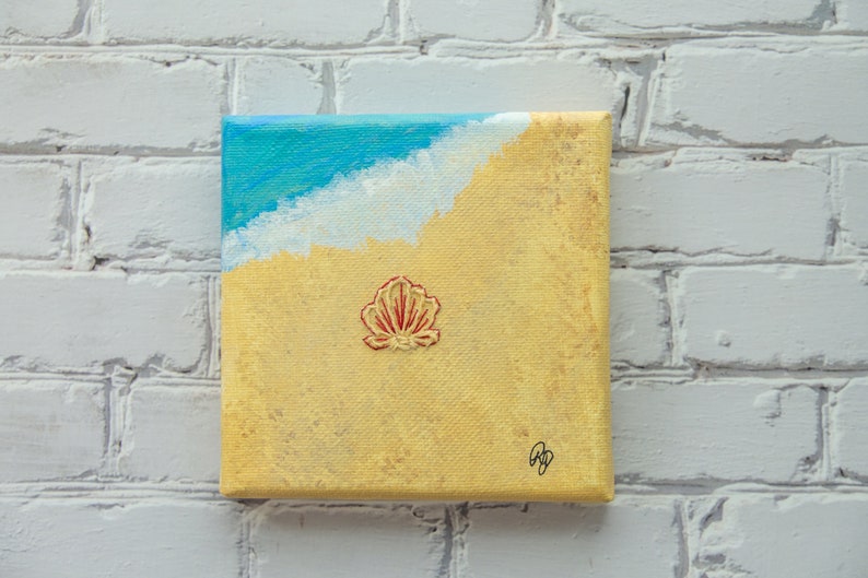 Tiny Seashells Wall Art Set / Ocean-themed art / Embroidery art / Hand-stitched art / Mixed-media painting image 4