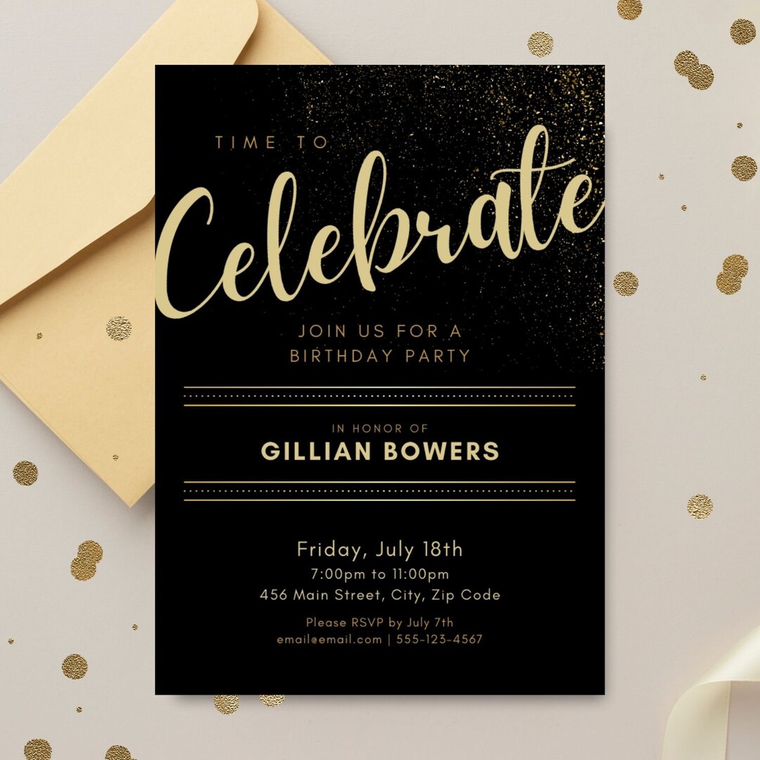Black and Gold Party InvitationsBirthday Invitation Canva
