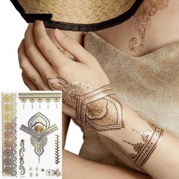 Boho Floral Metallic Temporary Tattoo