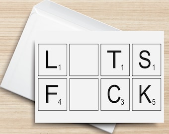 Lets Fuck PRINTABLE Greeting Card, 5x7, Cardstock, Digital Art, Scrabble, Valentines, Anniversary, I Love You, Funny, Envelope Template