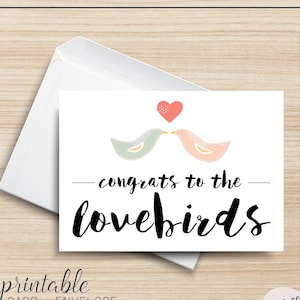 Parabéns aos pombinhos cartão de felicitações para impressão, 5x7, cartolina, casamento, noivado, chá de panela, parabéns, arte digital, amor