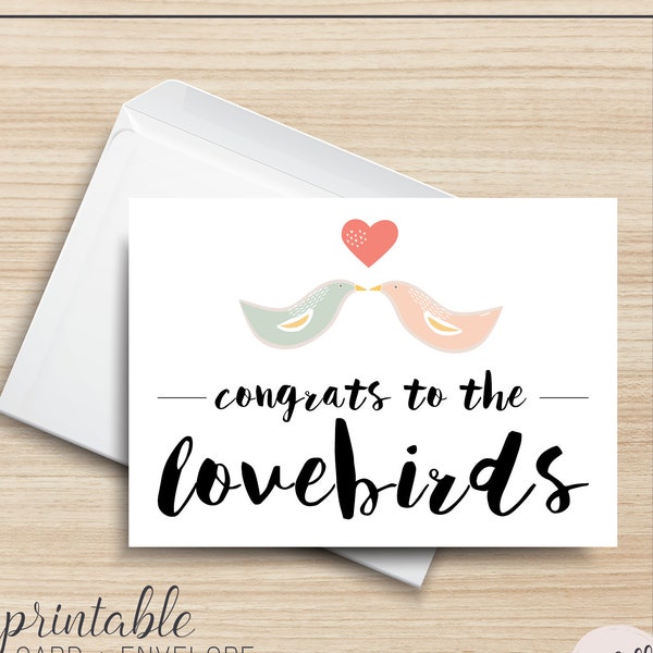 Congrats to the Lovebirds PRINTABLE Greeting Card, 5x7, Cardstock, Wedding, Engagement, Bridal Shower, Congratulations, Digital Art, Love