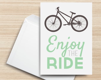 Enjoy The Ride PRINTABLE Greeting Card, 5x7, Digital Art, Cardstock, Adventure, Good Luck, Bicycle, Trendy Card Design, Envelope Template