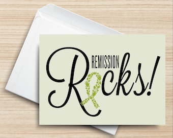 Remission Rocks PRINTABLE Greeting Card, 5x7, Digital Art, Cardstock, Beat Cancer, Congratulations, Strength, Hope, Love, Envelope Template