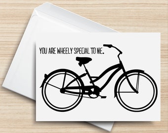 You Are Wheely Special To Me PRINTABLE Greeting Card, 5x7, Digital Art, Cardstock, Bicycle Illustration, I Love You, Envelope Template