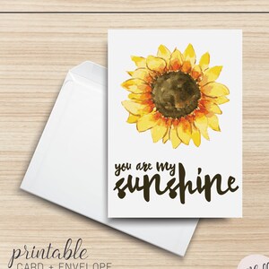 You Are My Sunshine Cartão de felicitações para impressão, 5x7, cartolina, eu te amo, sinto sua falta, arte digital, aquarela, girassol, tipografia